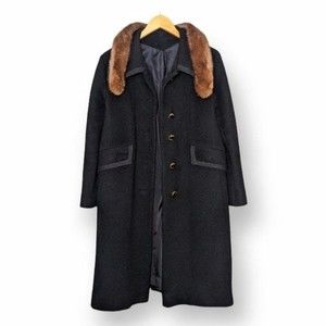 Vintage Mink Collar Wool Dress Coat Midi Length Warm S/M